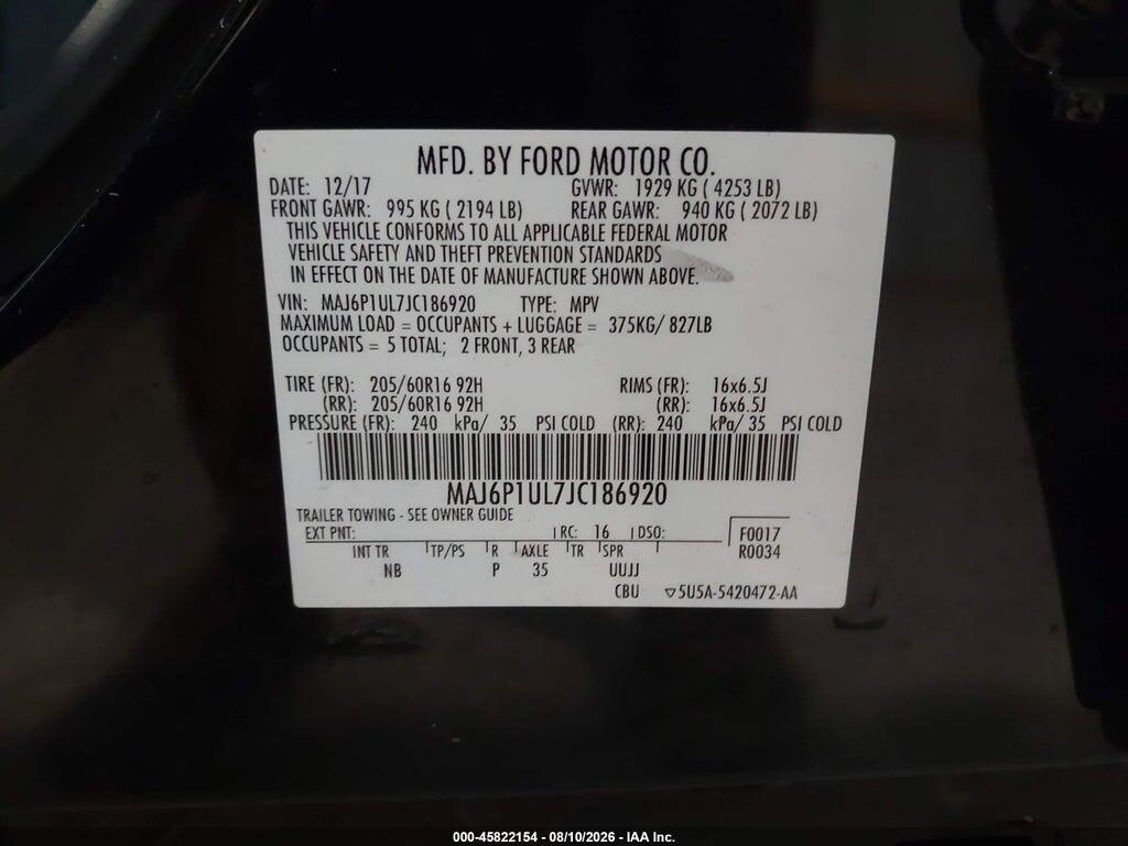 MAJ6P1UL7JC186920 2018 FORD ECOSPORT photo no. 9
