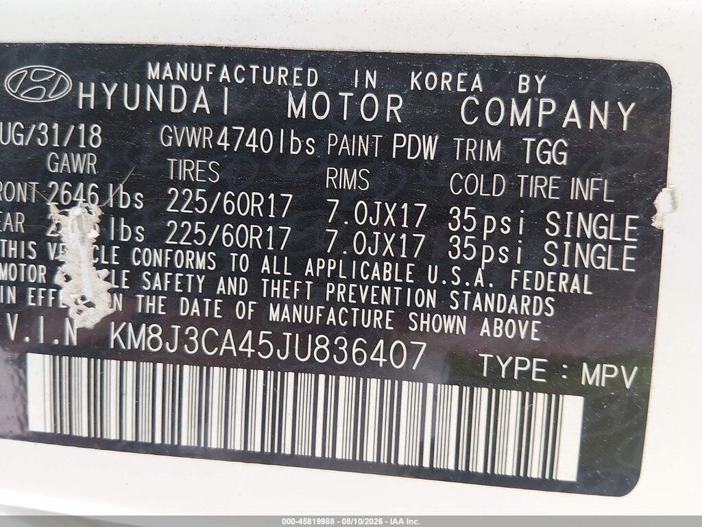 KM8J3CA45JU836407 2018 HYUNDAI TUCSON photo no. 9
