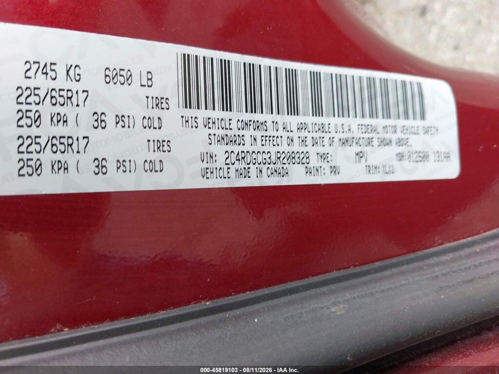 2C4RDGCG3JR208328 2018 DODGE GRAND CARAVAN photo no. 9