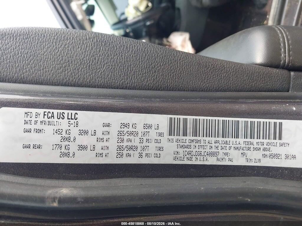 1C4RDJDG6JC408897 2018 DODGE DURANGO photo no. 9