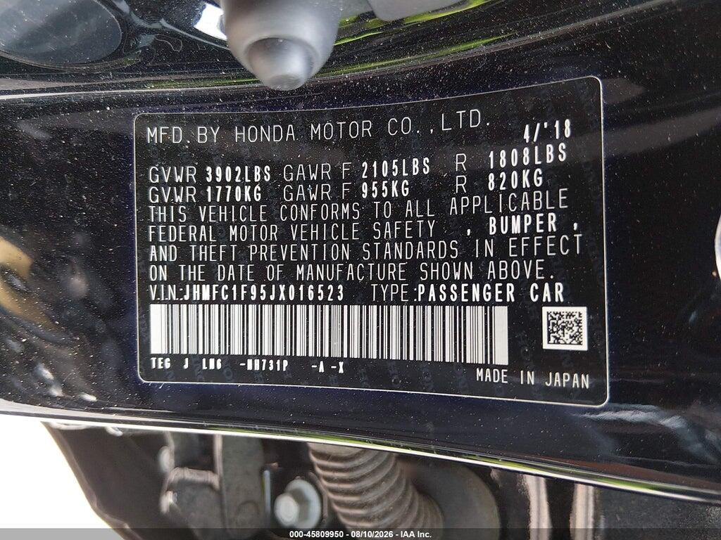 JHMFC1F95JX016523 2018 HONDA CIVIC photo no. 9