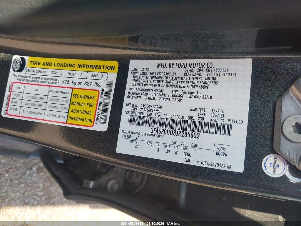 3FA6P0HD8JR285602 2018 FORD FUSION photo no. 9