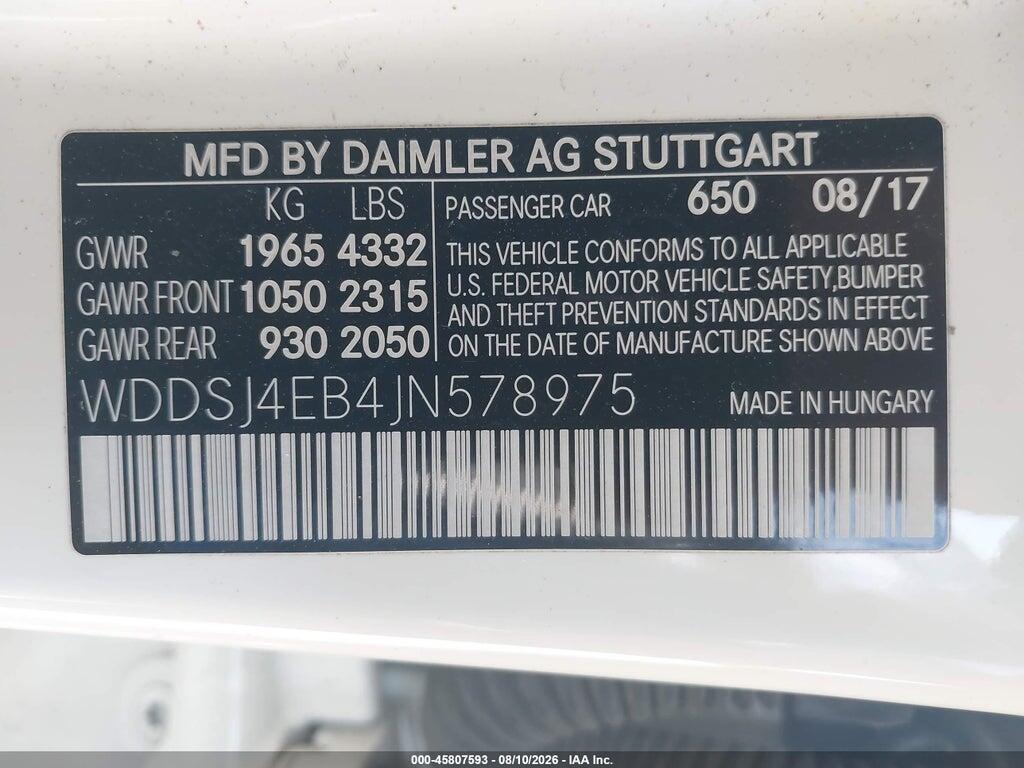 WDDSJ4EB4JN578975 2018 MERCEDES-BENZ CLA 250 photo no. 9