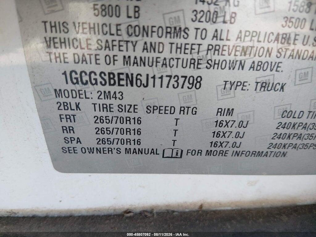 1GCGSBEN6J1173798 2018 CHEVROLET COLORADO photo no. 9