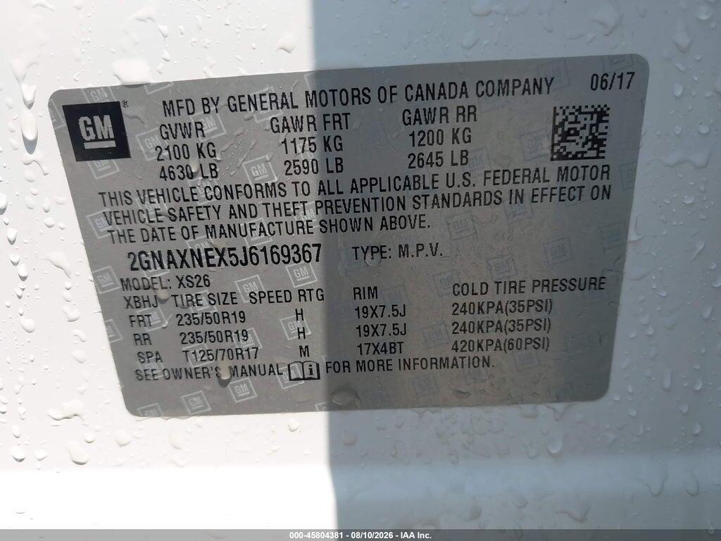 2GNAXNEX5J6169367 2018 CHEVROLET EQUINOX photo no. 9