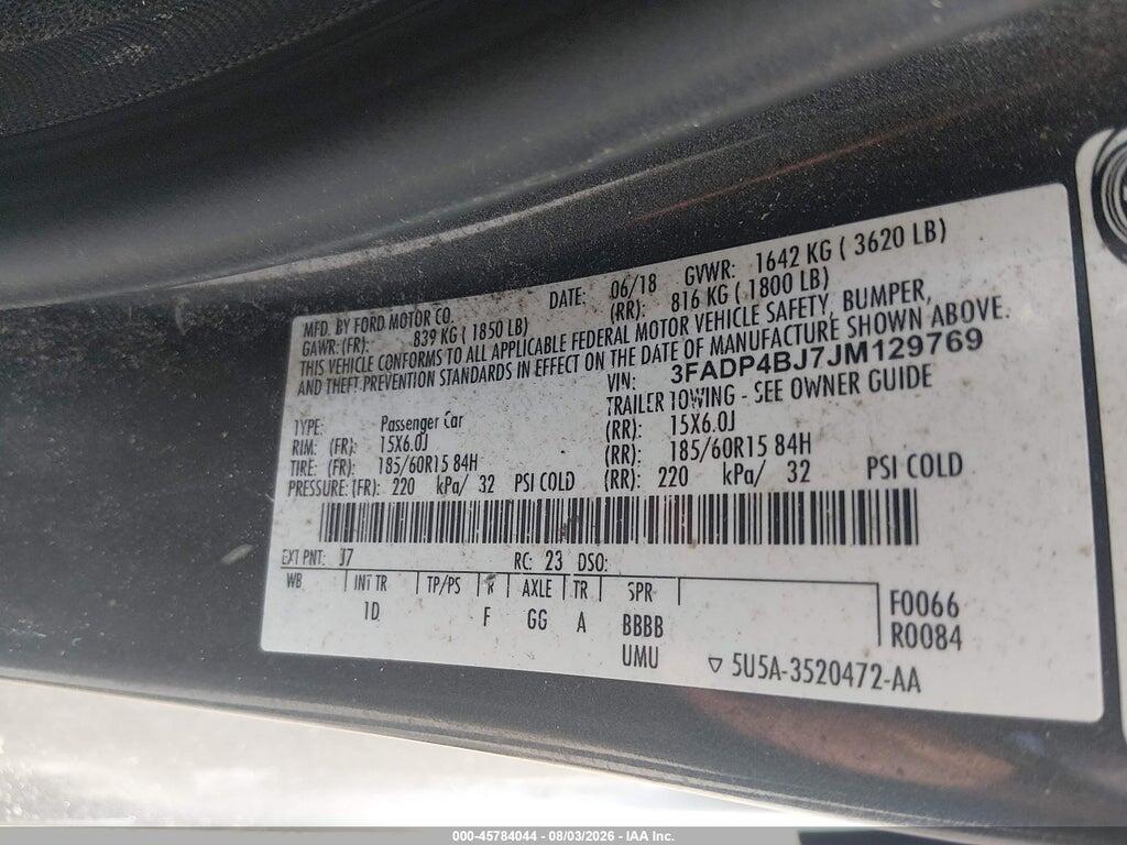 3FADP4BJ7JM129769 2018 FORD FIESTA photo no. 9
