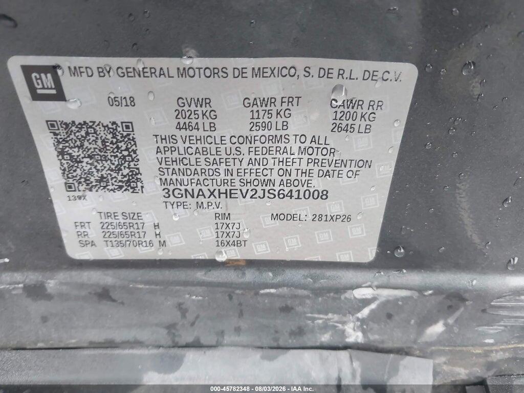 3GNAXHEV2JS641008 2018 CHEVROLET EQUINOX photo no. 9