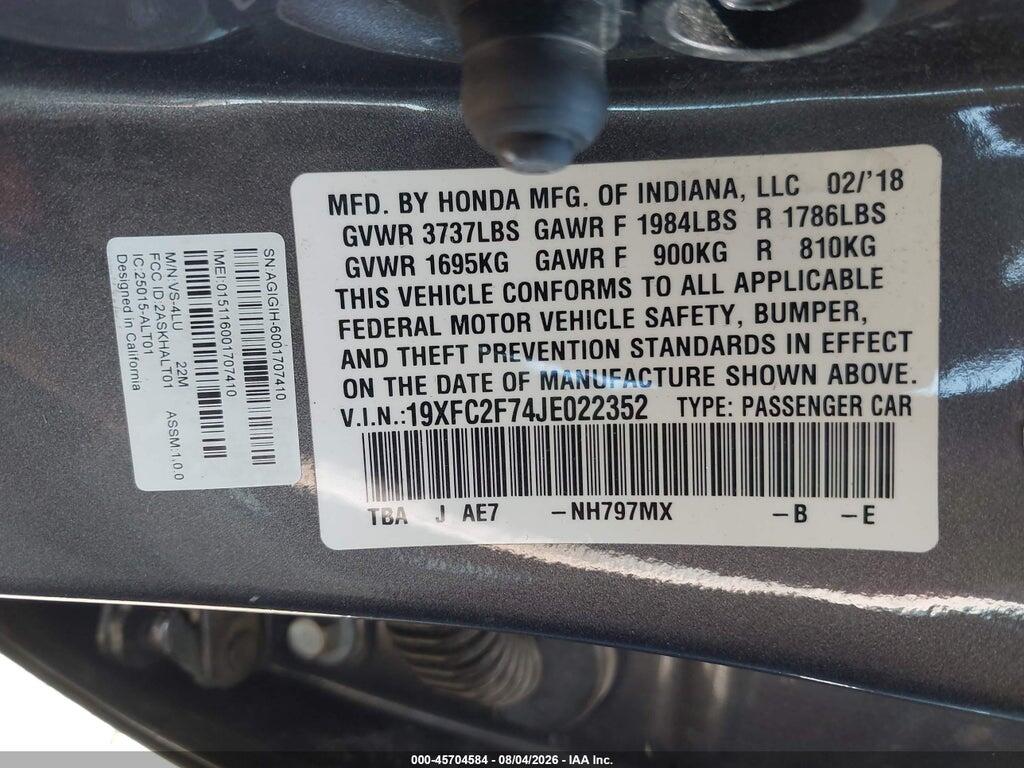 19XFC2F74JE022352 2018 HONDA CIVIC photo no. 9