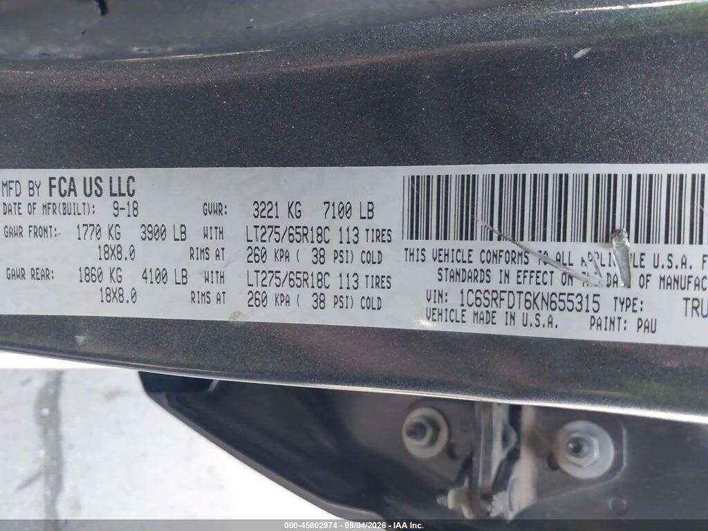 1C6SRFDT6KN655315 2019 RAM 1500 photo no. 9