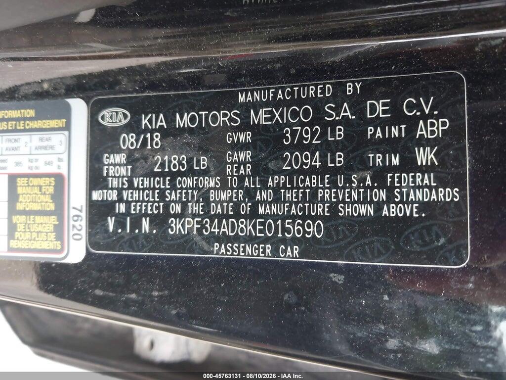 3KPF34AD8KE015690 2019 KIA FORTE photo no. 9