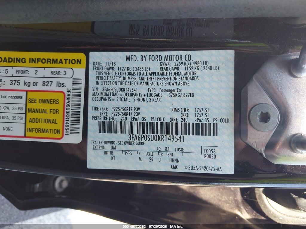 3FA6P0SU0KR149541 2019 FORD FUSION ENERGI photo no. 9