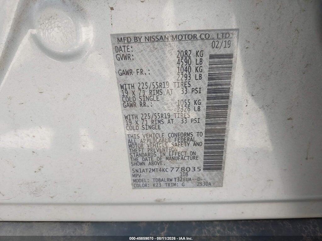 5N1AT2MT4KC778035 2019 NISSAN ROGUE photo no. 9