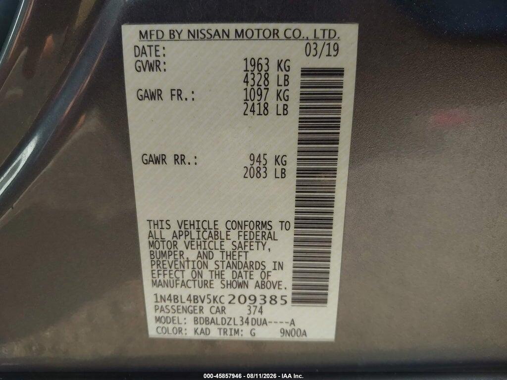 1N4BL4BV5KC209385 2019 NISSAN ALTIMA photo no. 9