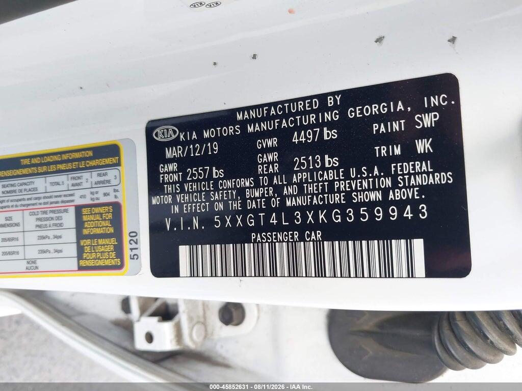 5XXGT4L3XKG359943 2019 KIA OPTIMA photo no. 9