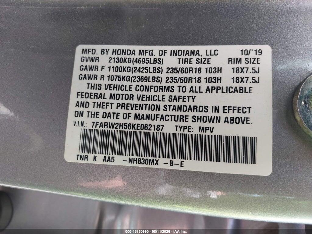 7FARW2H56KE062187 2019 HONDA CR-V photo no. 9