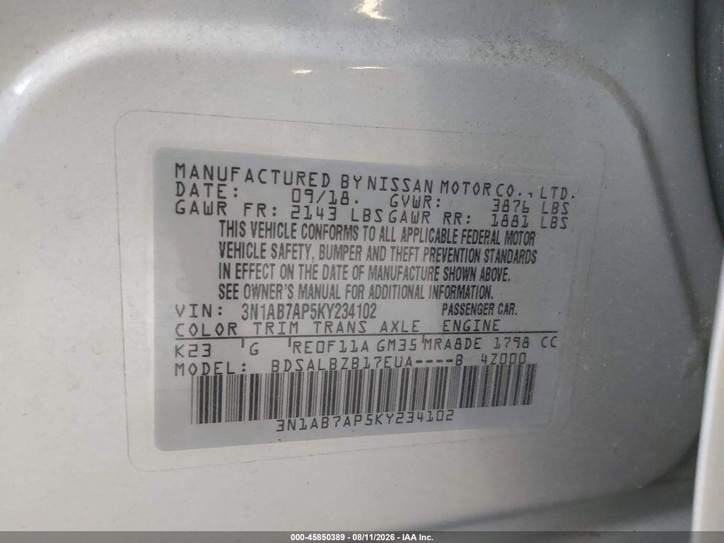 3N1AB7AP5KY234102 2019 NISSAN SENTRA photo no. 10