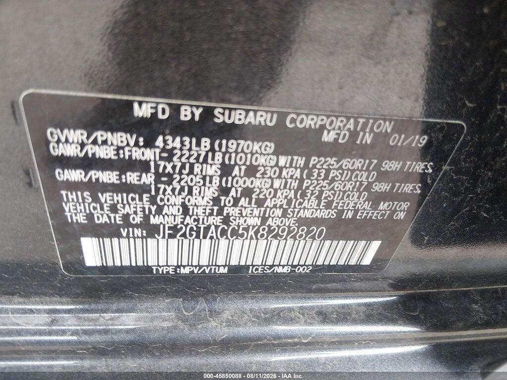 JF2GTACC5K8292820 2019 SUBARU CROSSTREK photo no. 9