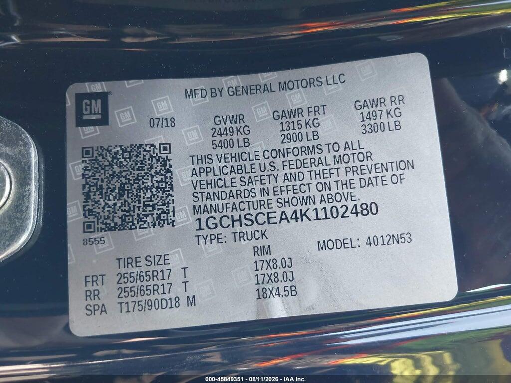 1GCHSCEA4K1102480 2019 CHEVROLET COLORADO photo no. 9