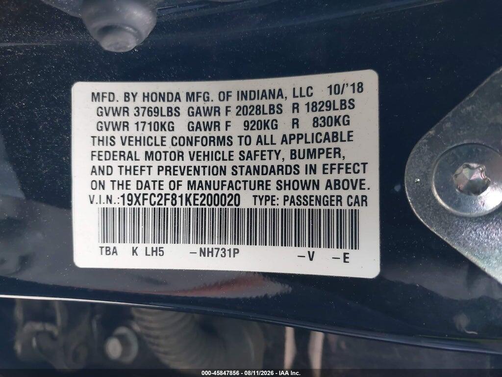 19XFC2F81KE200020 2019 HONDA CIVIC photo no. 9