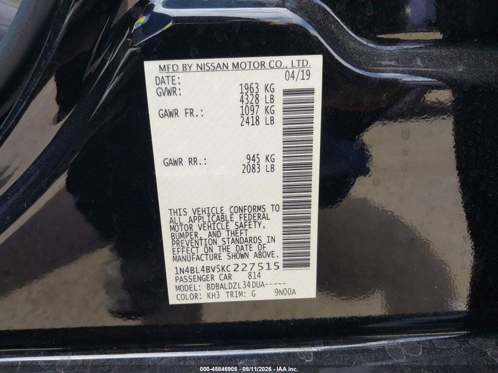 1N4BL4BV5KC227515 2019 NISSAN ALTIMA photo no. 9