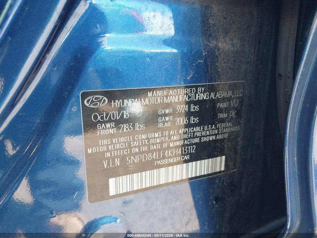 5NPD84LF4KH413112 2019 HYUNDAI ELANTRA photo no. 9