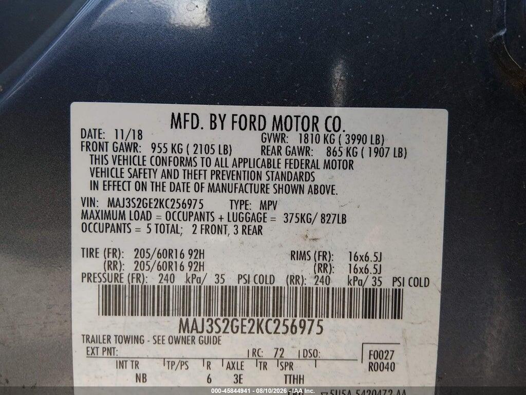 MAJ3S2GE2KC256975 2019 FORD ECOSPORT photo no. 9