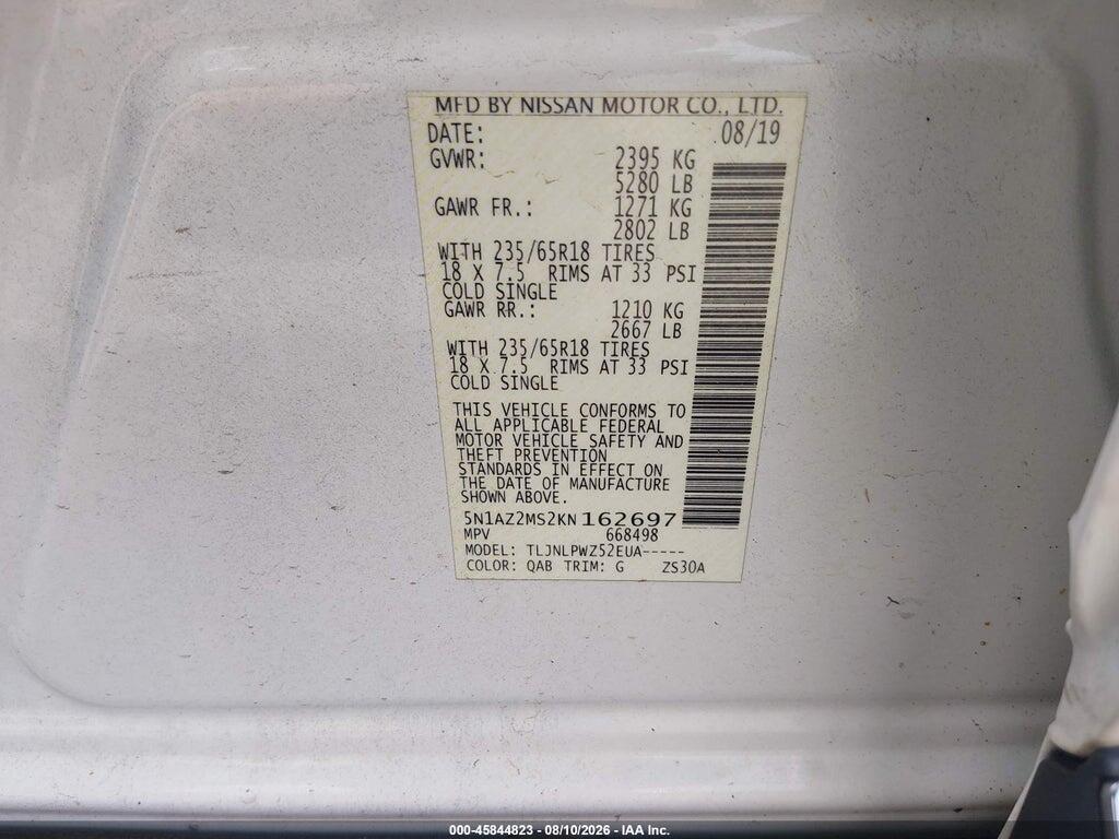 5N1AZ2MS2KN162697 2019 NISSAN MURANO photo no. 9