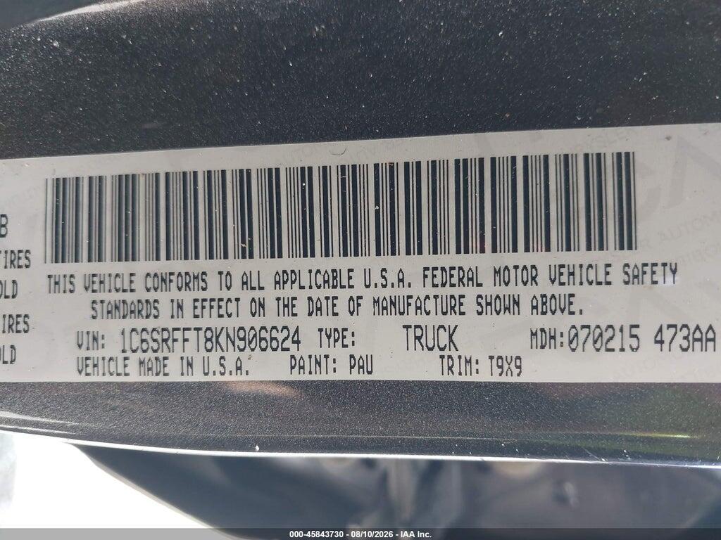 1C6SRFFT8KN906624 2019 RAM 1500 photo no. 9