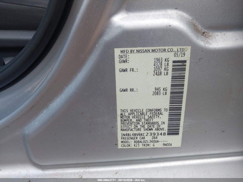 1N4BL4BV6KC239348 2019 NISSAN ALTIMA photo no. 9