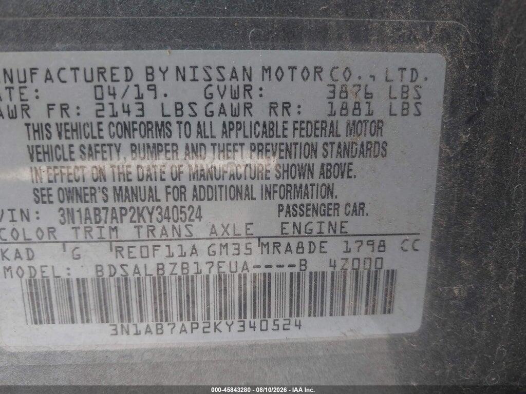 3N1AB7AP2KY340524 2019 NISSAN SENTRA photo no. 9