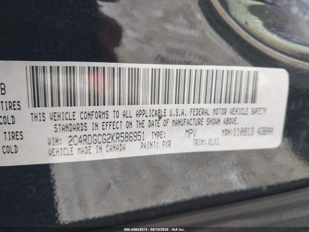 2C4RDGCG2KR586951 2019 DODGE GRAND CARAVAN photo no. 9