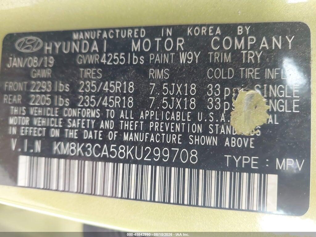 KM8K3CA58KU299708 2019 HYUNDAI KONA photo no. 9