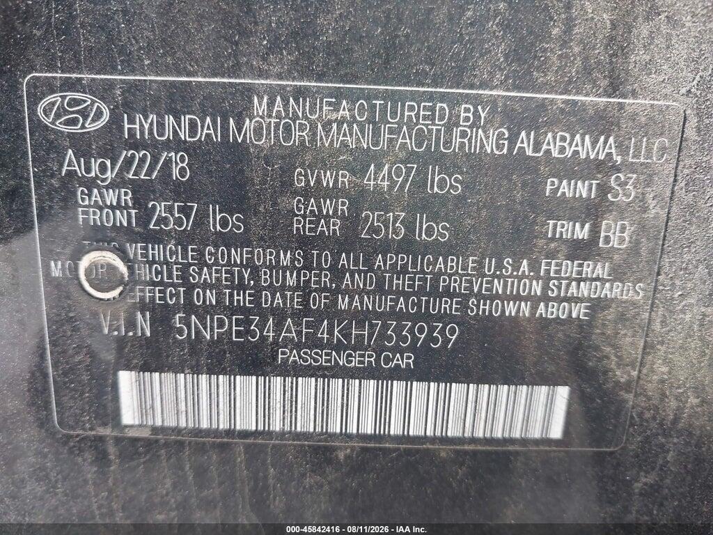 5NPE34AF4KH733939 2019 HYUNDAI SONATA photo no. 9