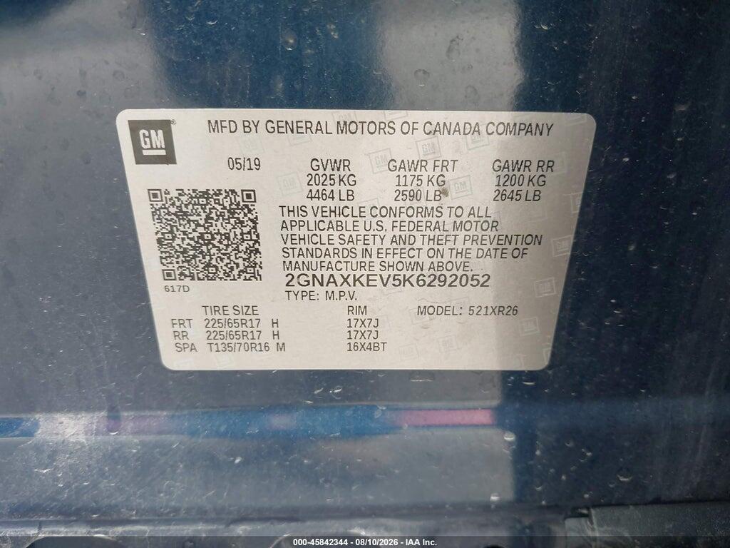 2GNAXKEV5K6292052 2019 CHEVROLET EQUINOX photo no. 9