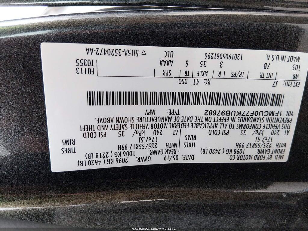 1FMCU0F77KUB97682 2019 FORD ESCAPE photo no. 9