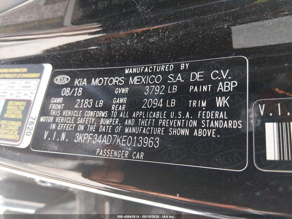 3KPF34AD7KE013963 2019 KIA FORTE photo no. 9