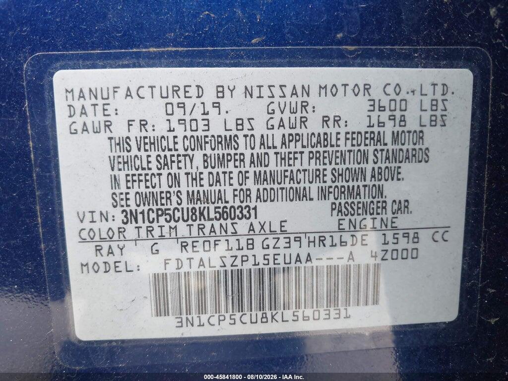 3N1CP5CU8KL560331 2019 NISSAN KICKS photo no. 9