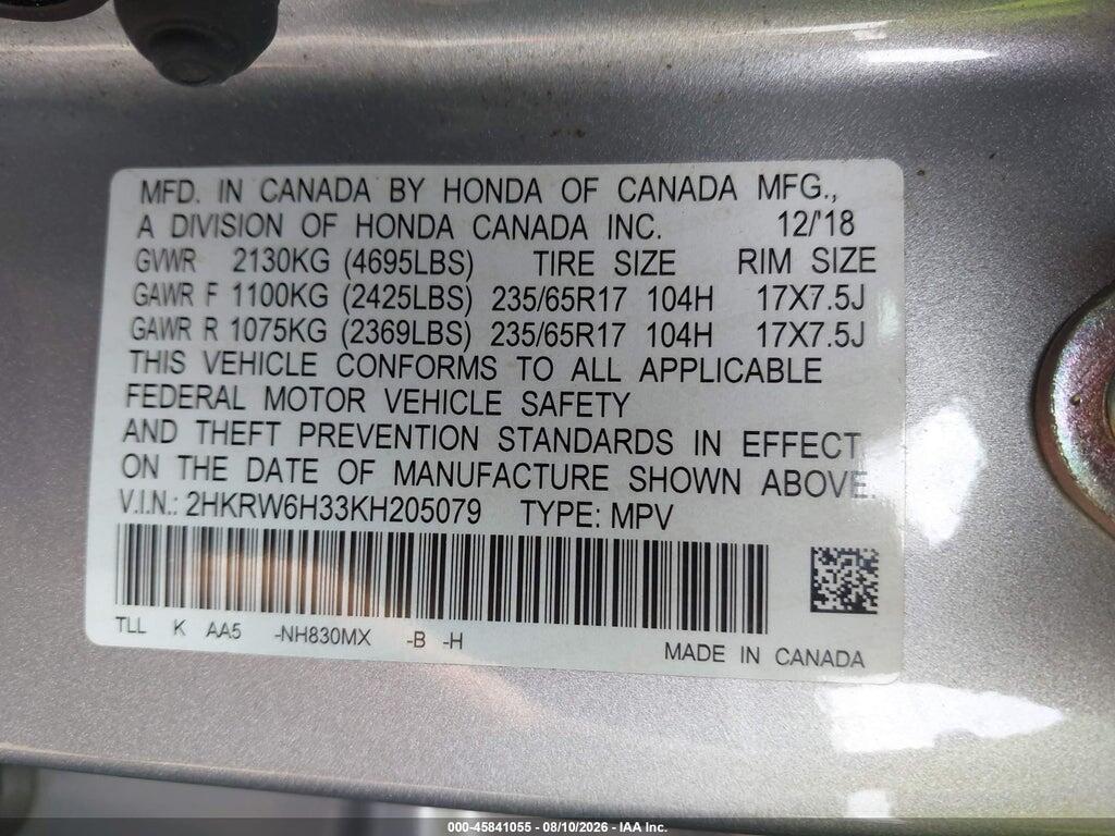 2HKRW6H33KH205079 2019 HONDA CR-V photo no. 9