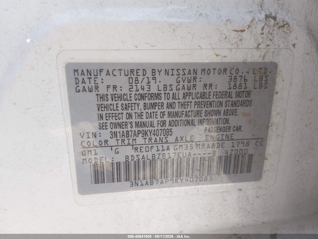 3N1AB7AP9KY407085 2019 NISSAN SENTRA photo no. 9
