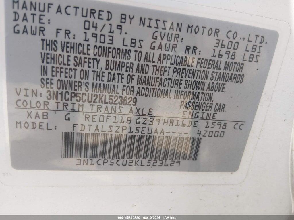 3N1CP5CU2KL523629 2019 NISSAN KICKS photo no. 9