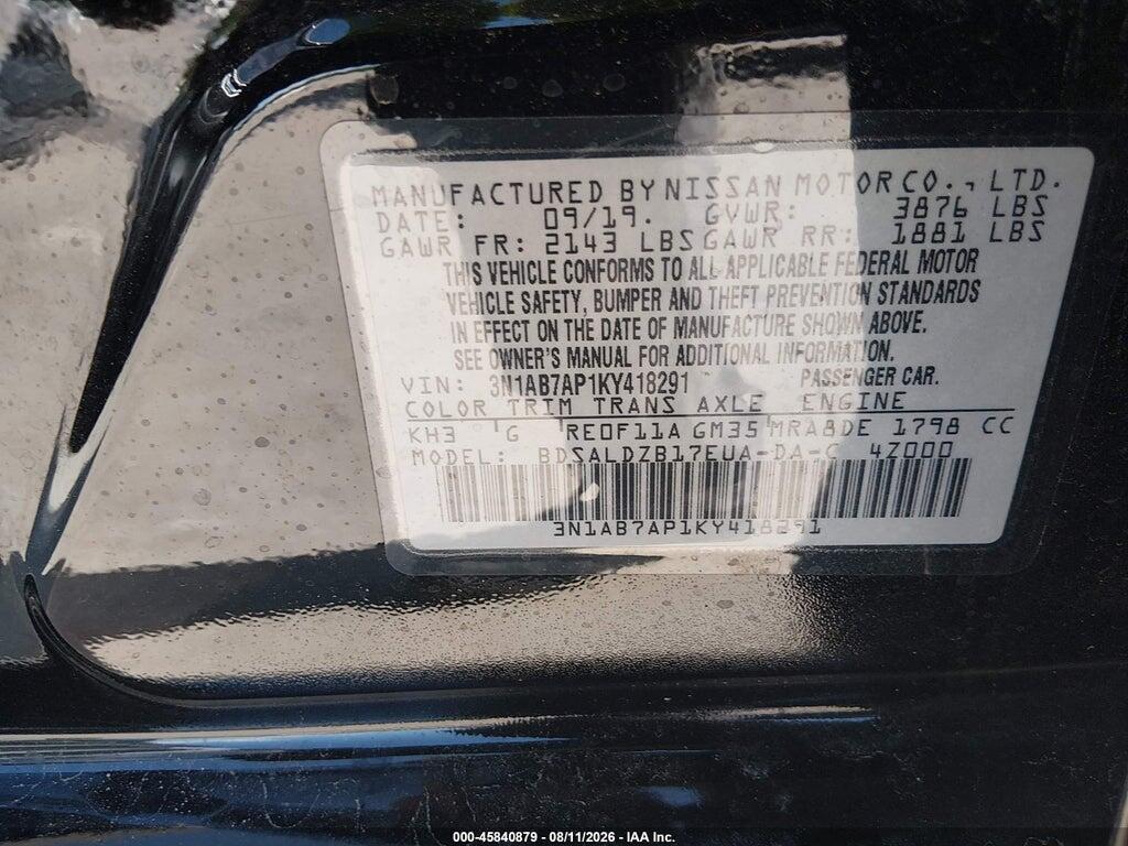 3N1AB7AP1KY418291 2019 NISSAN SENTRA photo no. 9