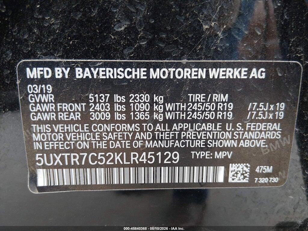 5UXTR7C52KLR45129 2019 BMW X3 photo no. 9