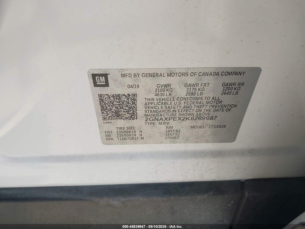 2GNAXPEX2K6269987 2019 CHEVROLET EQUINOX photo no. 9