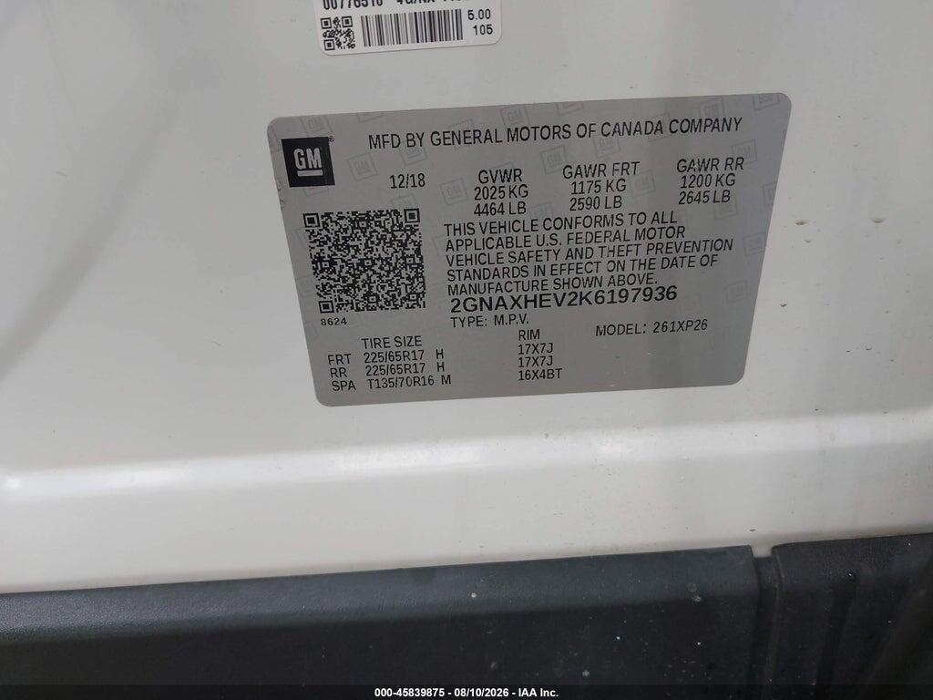 2GNAXHEV2K6197936 2019 CHEVROLET EQUINOX photo no. 9