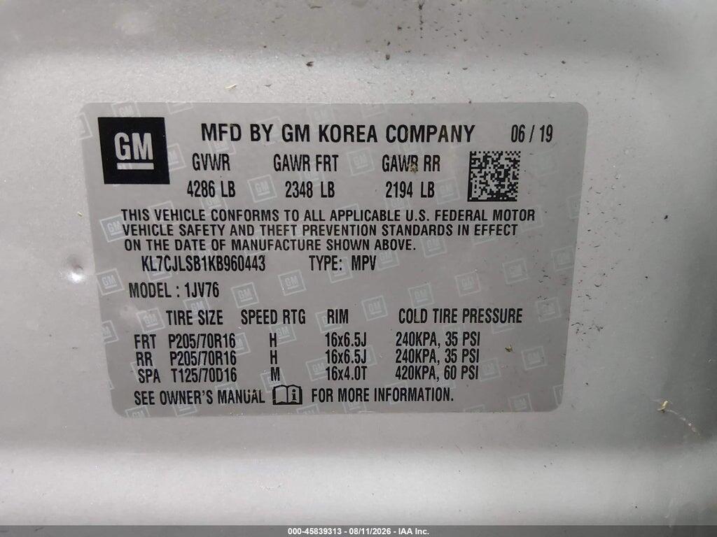 KL7CJLSB1KB960443 2019 CHEVROLET TRAX photo no. 9