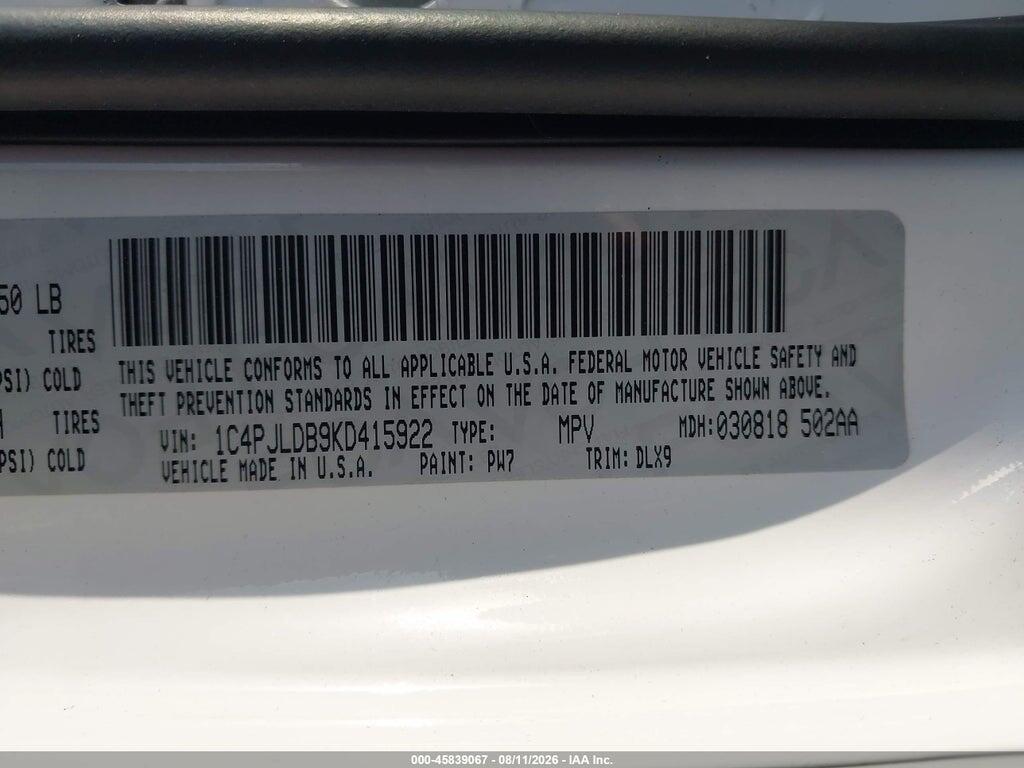 1C4PJLDB9KD415922 2019 JEEP CHEROKEE photo no. 9