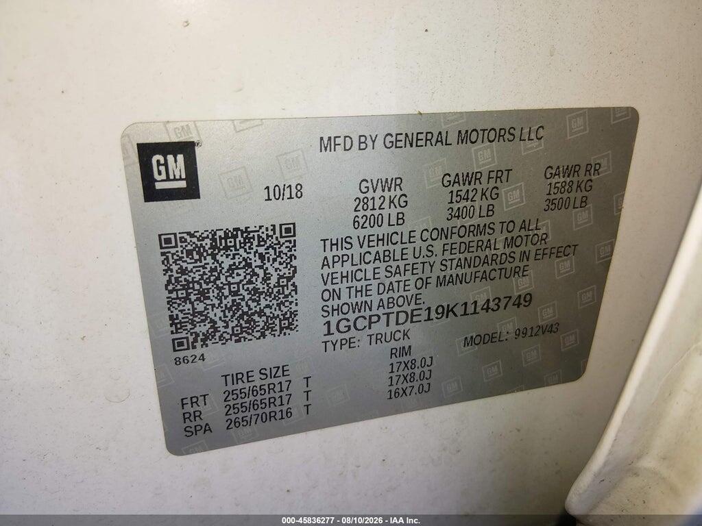 1GCPTDE19K1143749 2019 CHEVROLET COLORADO photo no. 9