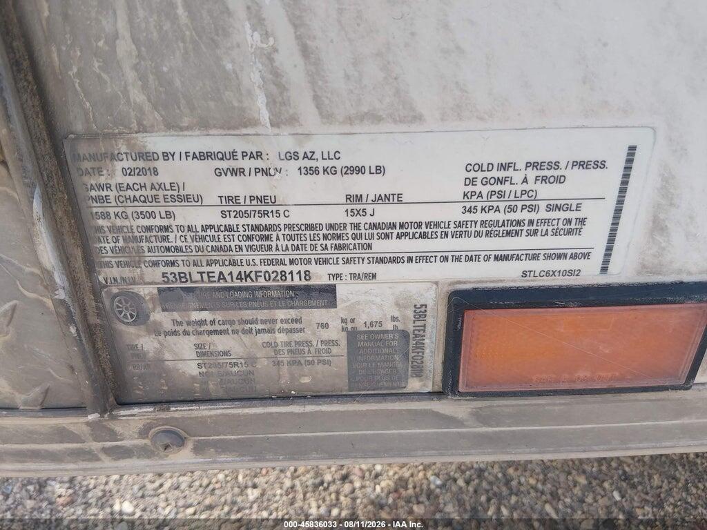 53BLTEA14KF028118 2019 LOOK TRAILERS OTHER photo no. 9