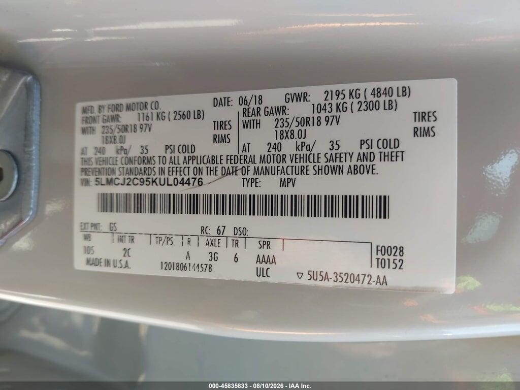 5LMCJ2C95KUL04476 2019 LINCOLN MKC photo no. 9