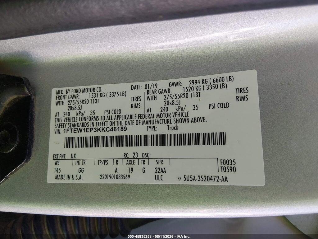 1FTEW1EP3KKC46189 2019 FORD F-150 photo no. 9